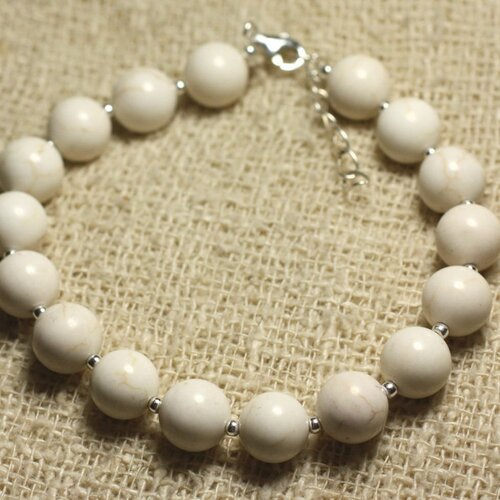 Bracelet argent 925 et pierre semi précieuse - magnésite 8mm