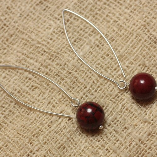 Boucles d'oreilles pierre semi précieuse jaspe rouge poppy