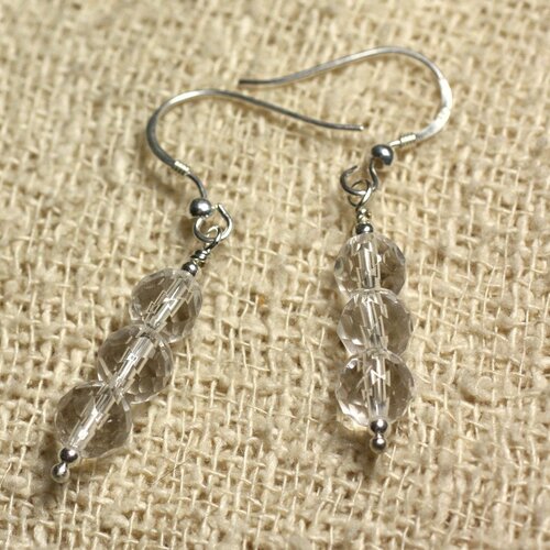 Boucles d'oreilles argent 925 - cristal quartz facetté 6mm