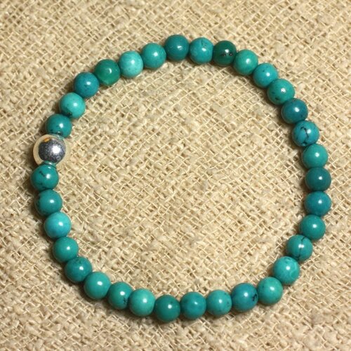 Bracelet argent 925 et pierre semi précieuse - turquoise naturelle 6mm