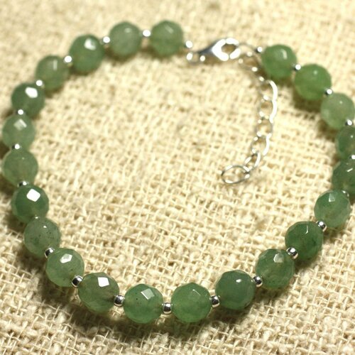 Bracelet argent 925 et pierre - aventurine verte facettée 6mm