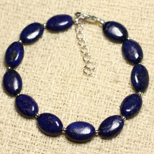 Bracelet argent 925 et pierre - lapis lazuli ovales 12mm