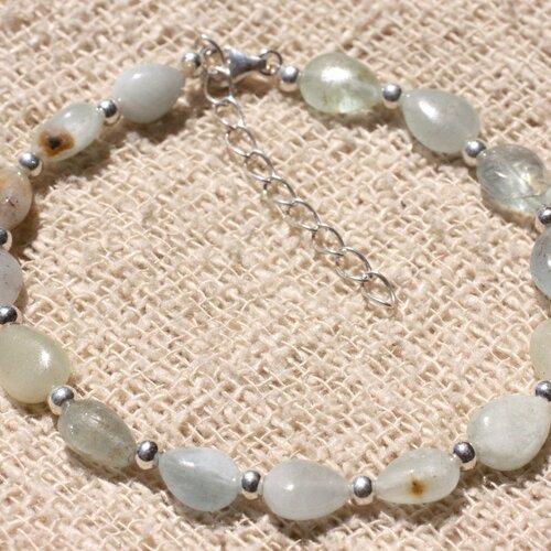 Bracelet argent 925 et pierre - aigue marine gouttes 9x7mm