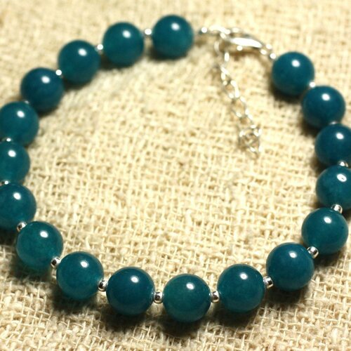 Bracelet argent 925 et pierre - jade bleu vert 8mm