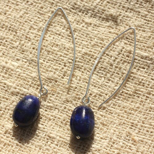 Boucles d'oreilles argent 925 - lapis lazuli olives 15x10mm