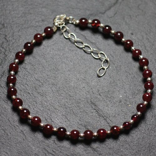 Bracelet argent 925 et pierre - grenat boules 4mm