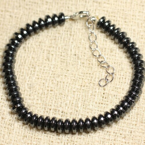 Bracelet argent 925 et pierre - hématite rondelles 6mm