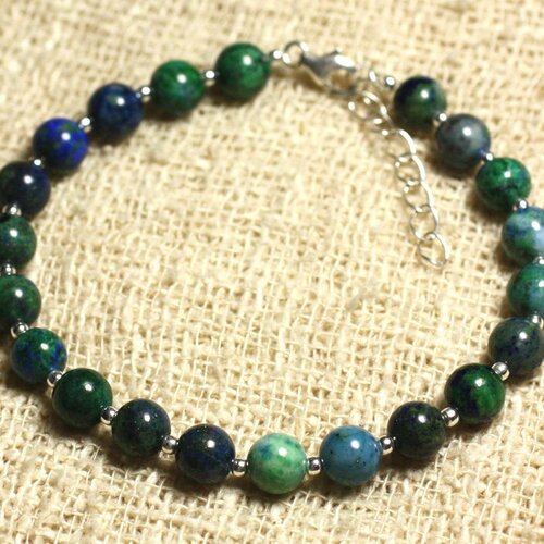 Bracelet argent 925 et pierre - chrysocolle 6mm