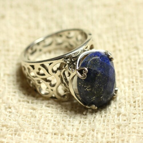 N111 - bague argent 925 et pierre - lapis lazuli ovale facetté 16x12mm