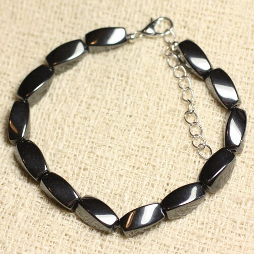 Bracelet argent 925 et pierre - hématite olives torsades 12mm