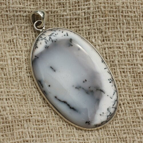 N5 - pendentif argent 925 et agate dendritique ovale 46x29mm