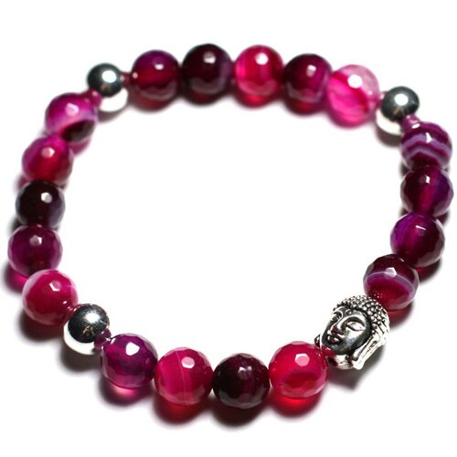 Bracelet bouddha et pierre semi précieuse - agate rose facettée