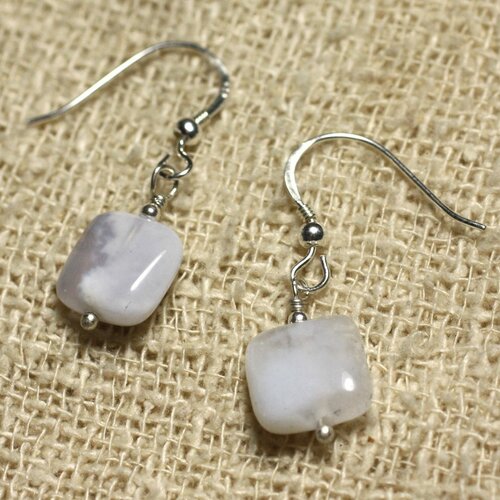 Boucles d'oreilles argent 925 - calcédoine bleue carrés 10mm