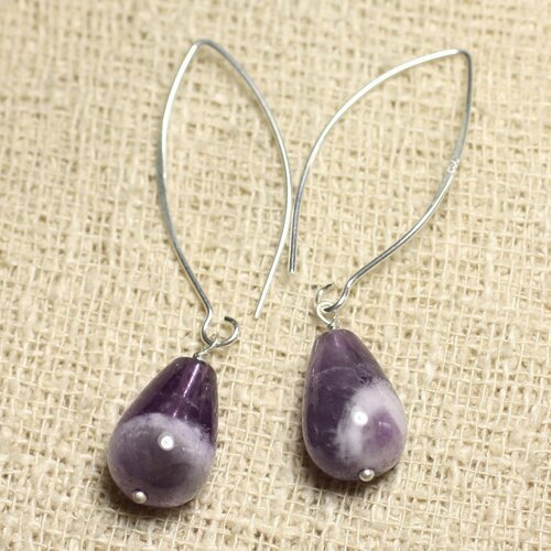 Boucles d'oreilles argent 925 et pierre - améthyste gouttes 14mm
