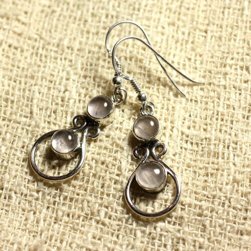 Bo201 - boucles d'oreilles argent 925 28mm - quartz rose ronds 6mm