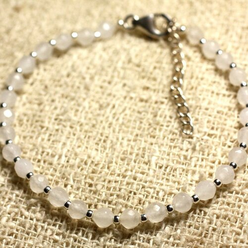 Bracelet argent 925 et pierre - jade blanche facettée 4mm