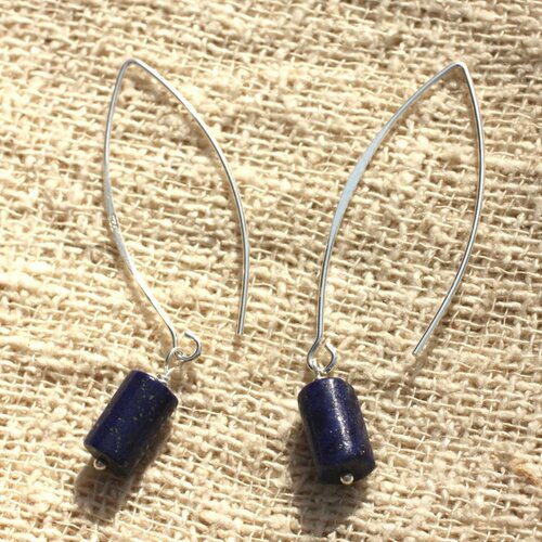 Boucles d'oreilles argent 925 - lapis lazuli colonnes 12x6mm
