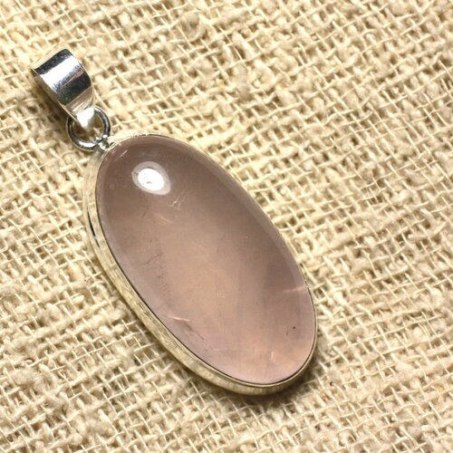 N9 - pendentif argent 925 et pierre - quartz rose ovale 39x19mm