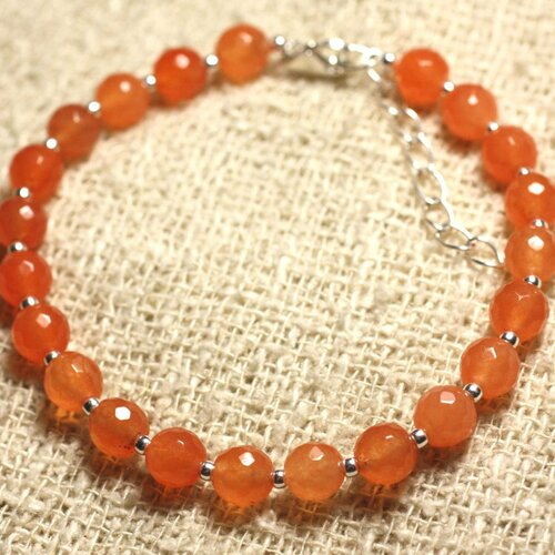 Bracelet argent 925 et pierre - jade orange facettée 6mm