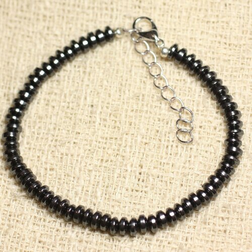 Bracelet argent 925 et pierre - hématite rondelles 5mm