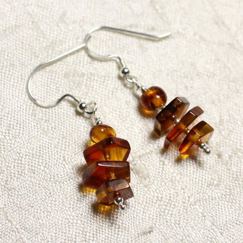 Boucles d'oreilles argent 925 et ambre naturelle 6-10mm