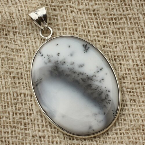 N20 - pendentif argent 925 et agate dendritique ovale 36x28mm