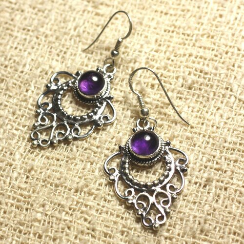 Bo204 - boucles d'oreilles argent 925 30mm - améthyste ronds 6mm