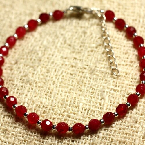 Bracelet argent 925 et pierre - jade rouge facettée 4mm