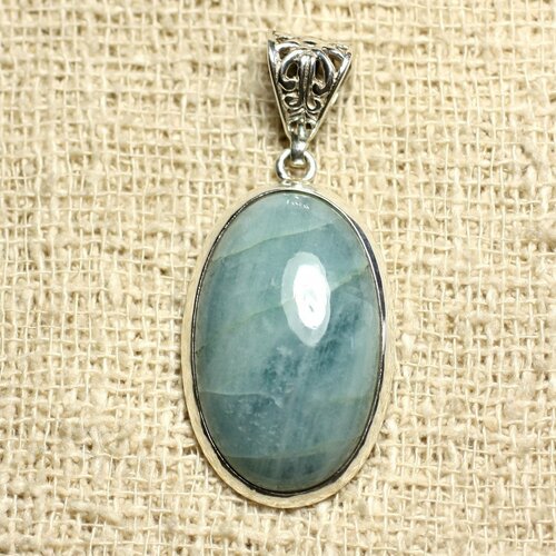 N35 - pendentif argent 925 et pierre - aigue marine ovale 30x18mm
