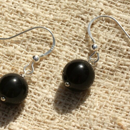 Boucles d'oreilles argent 925 et obsidienne noire 10mm