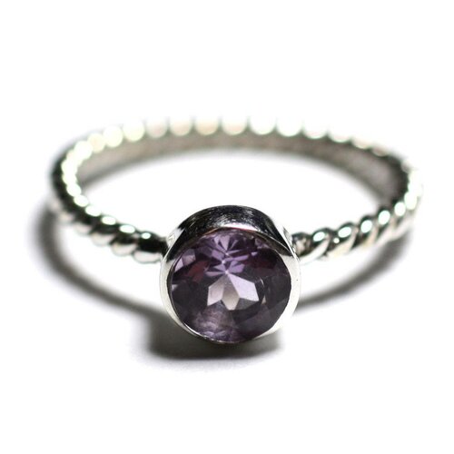 N231 - bague argent 925 et pierre - améthyste facettée 6mm anneau torsade