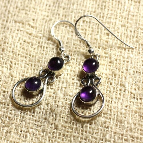 Bo201 - boucles d'oreilles argent 925 28mm - améthyste ronds 6mm