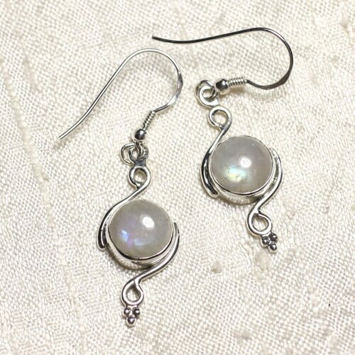 Bo213 - boucles d'oreilles argent 925 et pierre de lune ronds spirales 30mm