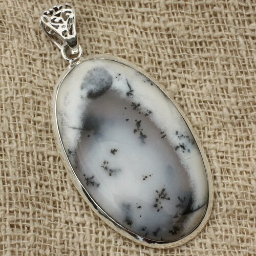 N21 - pendentif argent 925 et agate dendritique ovale 44x26mm
