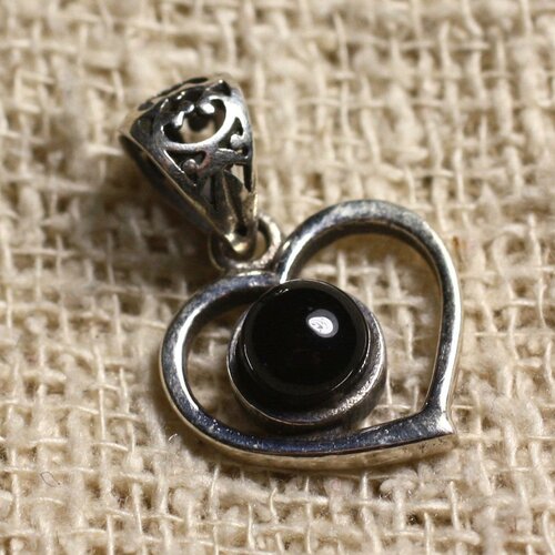 Pendentif argent 925 coeur 16mm et pierre semi précieuse - iolite 6mm