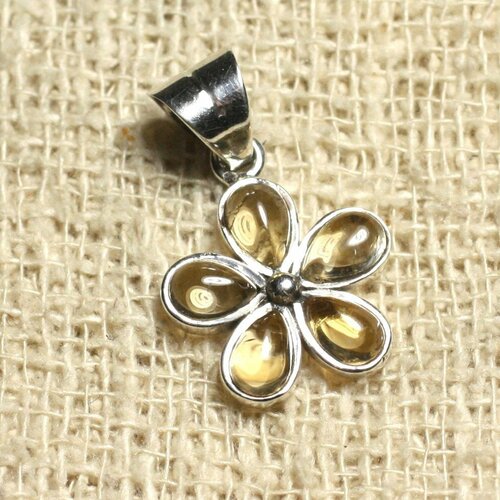 Pendentif fleur 16mm argent 925 et pierre - citrine