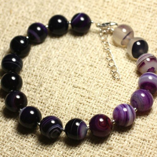 Bracelet argent 925 et pierre semi précieuse - agate violette10mm