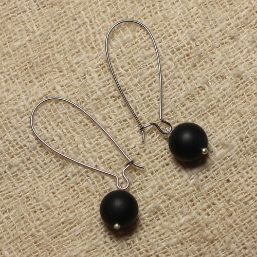 Boucles d'oreilles pierre - onyx noir mat 10mm