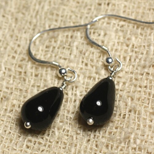 Boucles d'oreilles argent 925 - onyx noir gouttes 12x8mm