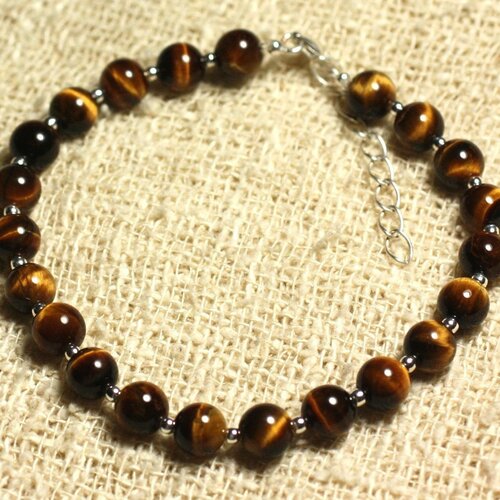 Bracelet argent 925 et pierre - oeil de tigre 6mm
