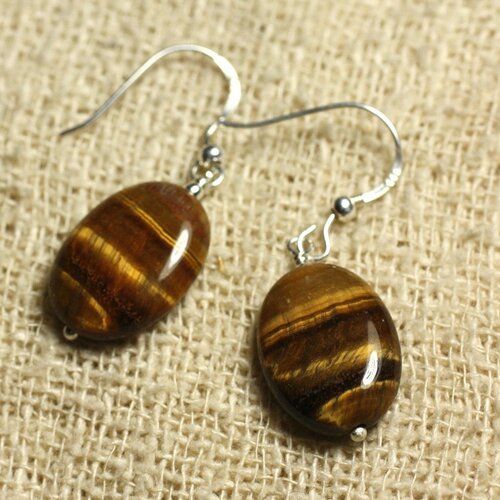 Boucles d'oreilles argent 925 - oeil de tigre ovales 18x13mm