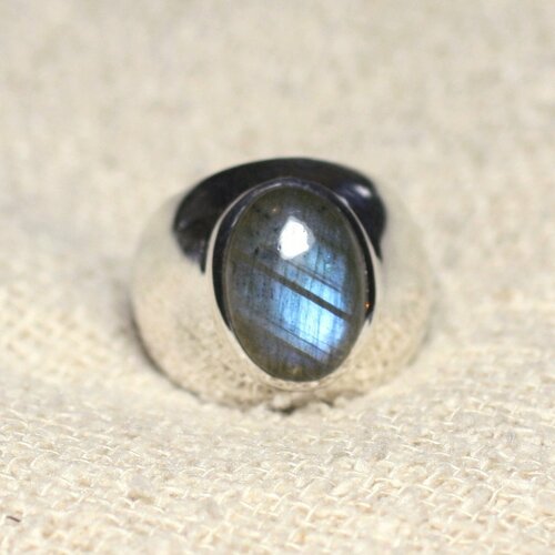 N116 - bague argent 925 et pierre - labradorite ovale 14x10mm