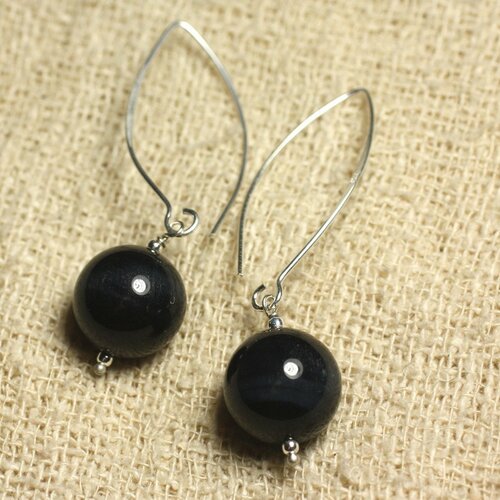 Boucles d'oreilles argent 925 crochets 40mm - oeil de faucon 14mm