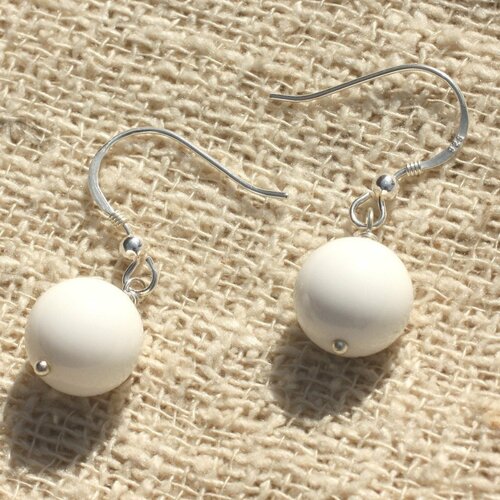 Boucles d'oreilles argent 925 et nacre blanche 10mm