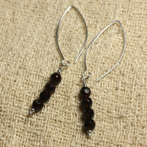 Boucles d'oreilles argent 925 crochets 40mm - grenat facetté 5mm
