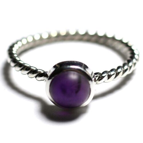 N231 - bague argent 925 et pierre - améthyste mat 6mm anneau torsade
