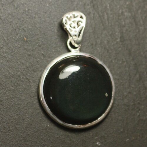 N51 - pendentif argent 925 et pierre - obsidienne arc en ciel oeil céleste rond 25mm