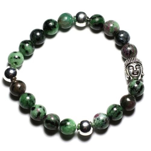 Bracelet bouddha et pierre semi précieuse - rubis zoïsite 8mm