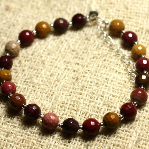 Bracelet argent 925 et pierre - jaspe mokaïte facettée 6mm