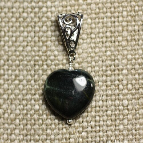 Collier pendentif pierre - oeil de tigre et faucon coeur 16mm